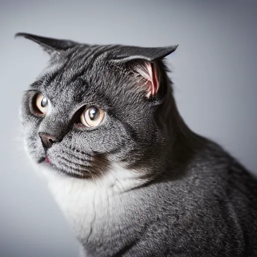 Image similar to front portrait photo of scottish fold cat wearing soldier clothing, pure grey fur, highly detailed, high resolution, cosplay photo, stunning, bokeh soft, trending on facebook, by professional photographer, shot with a canon