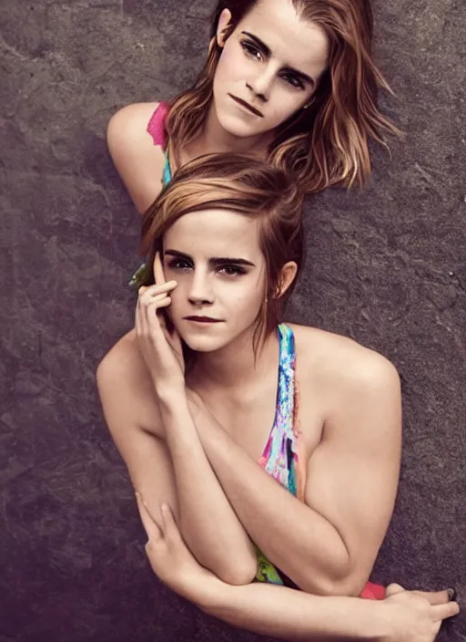 Image similar to Emma Watson for Cosmo, perfect face, hot summertime, full length shot, colorful, XF IQ4, 150MP, 50mm, f/1.4, ISO 200, 1/160s, natural light, Adobe Photoshop, Adobe Lightroom, DxO Photolab, Corel PaintShop Pro, rule of thirds, symmetrical balance, depth layering, polarizing filter, Sense of Depth, AI enhanced