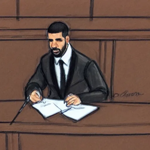 Image similar to courtroom sketch of drake