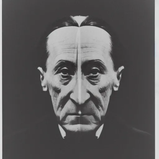 Image similar to a minimalist portrait of Marcel Duchamp in the style of Marcel Duchamp, Da Vinci, Irving Penn, Hito Steyerl, wide angle, monochrome, machine cables