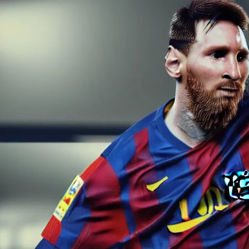 Image similar to Messi as cyborg, ultra realistic, detailed, 4K, unreal engine 5,