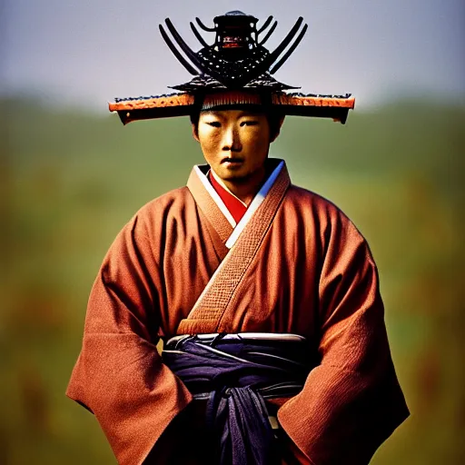 Image similar to portrait of a samurai, photograph by steve mccurry