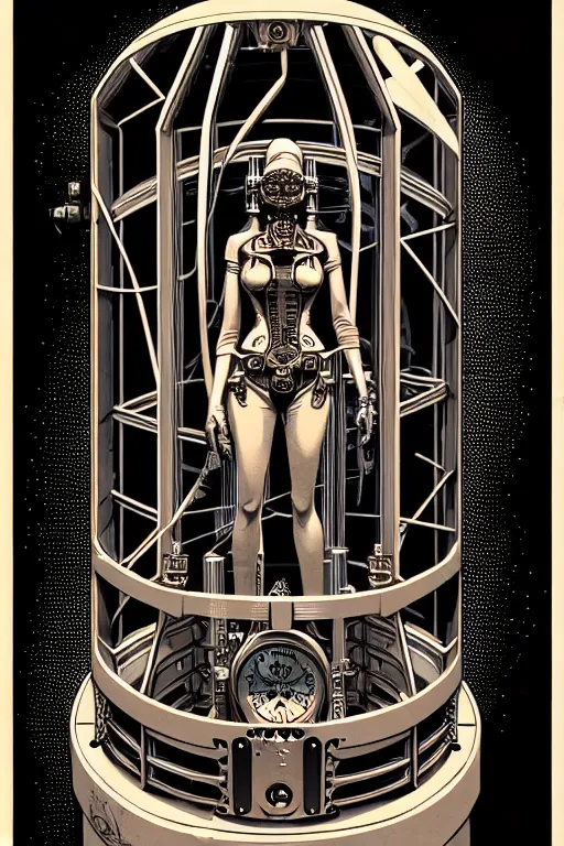 Image similar to steampunk cryo chamber containing an female, high details, intricately detailed, by vincent di fate, inking, 3 color screen print, masterpiece, trending on artstation,, sharp, details, hyper - detailed, hd, 4 k, 8 k