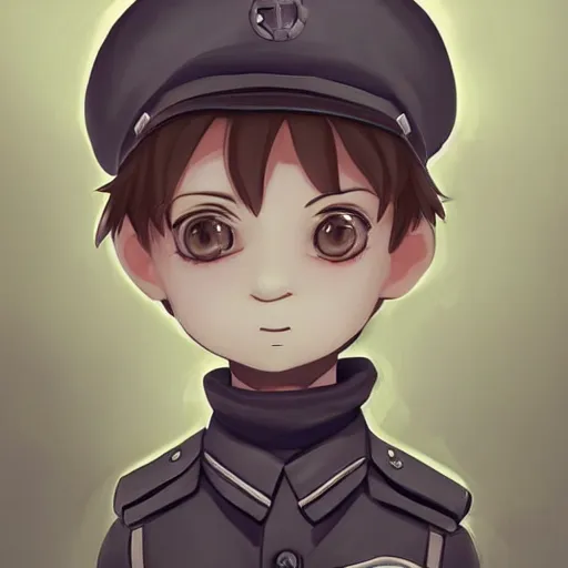 Image similar to beautiful little arian boy in nazi uniform. made in abyss art style, inspired by kris from deltarrune, cute detailed artwork, anatomically correct, soft details, ilya kuvshinov, reflection, perfect composition, portrait, illumination, digital art, detailed anime soft face, symmetrical face, western comic, illustration, suastic