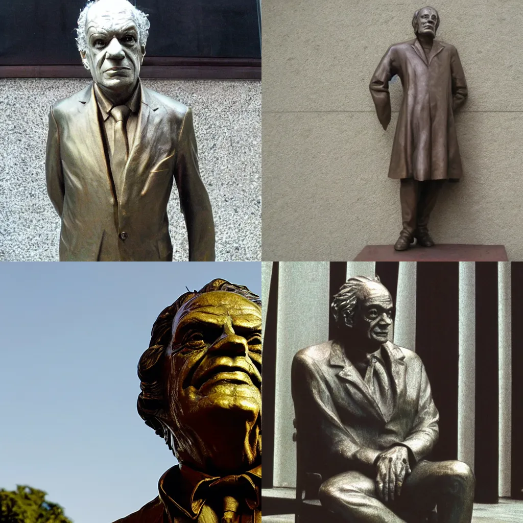 Prompt: Nicanor Parra as a bronze statue