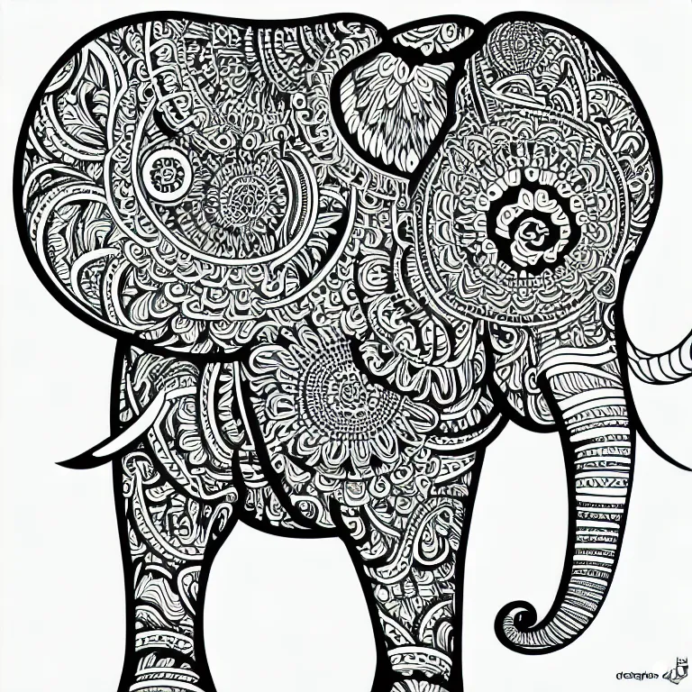 Image similar to beautiful elephant, ornamental, fractal, line art, vector, outline, simplified, colouring page