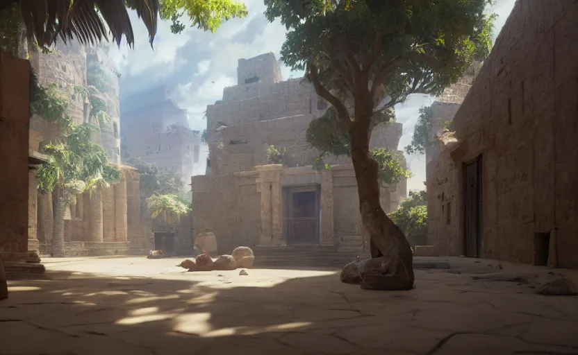 Prompt: a film still Nordeste Brasileiro, ancient egypt courtyard, studio Ghibli, Pixar and Disney animation, sharp, Rendered in Unreal Engine 5, anime key art by Greg Rutkowski, Bloom, dramatic lighting