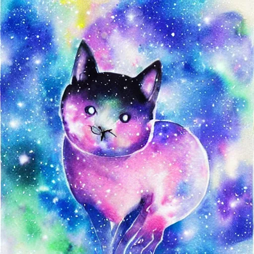 Prompt: watercolor galaxy cat