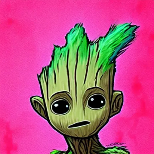 Image similar to Baby Groot, in the style of Dr. Seuss