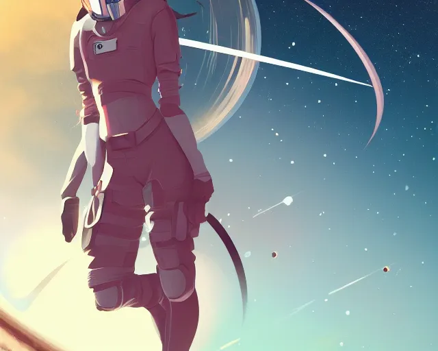 Image similar to young woman flying in space sharp focus, illustration, highly detailed, concept art, matte, trending on artstation, anime, art by tim biskup