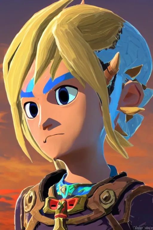 Image similar to an in game portrait of megamind from the legend of zelda breath of the wild, breath of the wild art style.