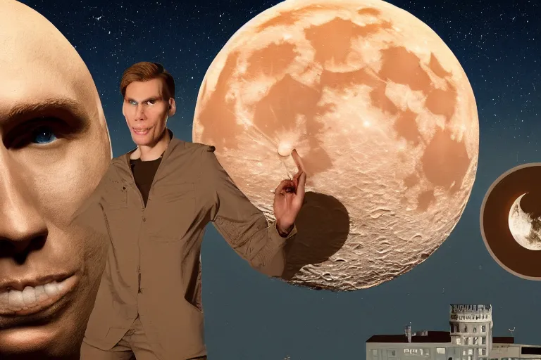 Prompt: jerma 9 8 5 face in a moon, jerma 9 8 5 face on a moon, jerma moon, jerma, epic wallpaper trending on artstation, highly detailed digital artwork