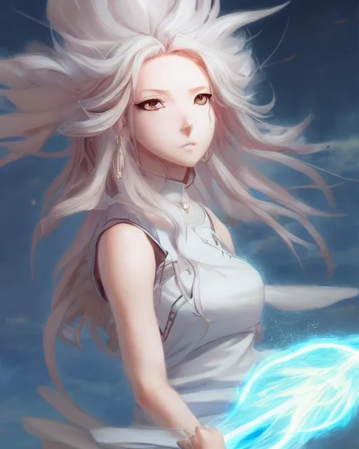 Image similar to character concept art of an anime thunderstormy cloud goddess of lightning | | cute - fine - face, pretty face, realistic shaded perfect face, fine details by stanley artgerm lau, wlop, rossdraws, james jean, andrei riabovitchev, marc simonetti, and sakimichan, tranding on artstation