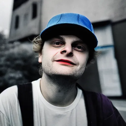 Prompt: mac demarco in a retrofuturistic city, photography award winning,