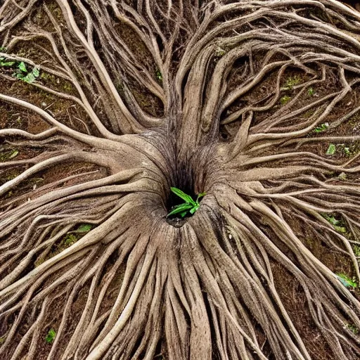 Prompt: roots winding in a circle