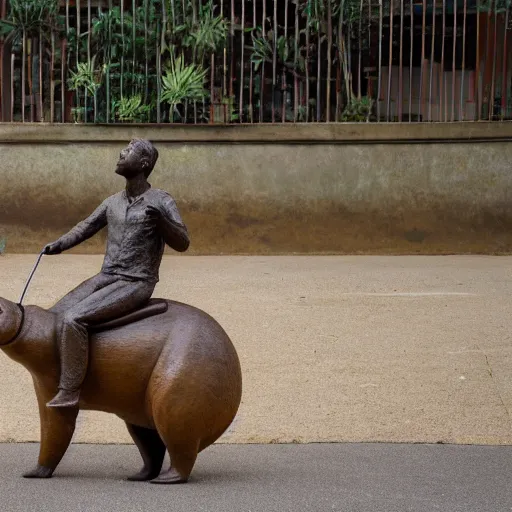 Prompt: photo of a statue of a man riding a capybara, 5 0 mp 4 k hdr