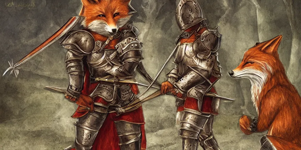 Image similar to anthropomorphic fox who is a medieval knight by ladislas starevich
