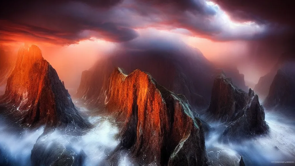 Image similar to amazing landscape photo of a tempest by marc adamus, beautiful dramatic lighting