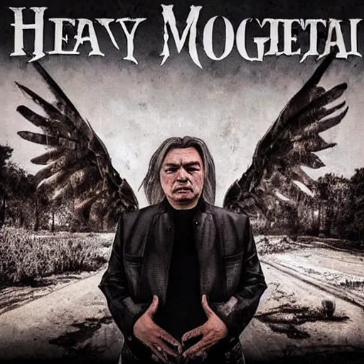 Image similar to heavy metal album cover of viktor orban