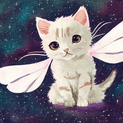 Image similar to a cute kitten with fairy wings, in the style of studio ghibli