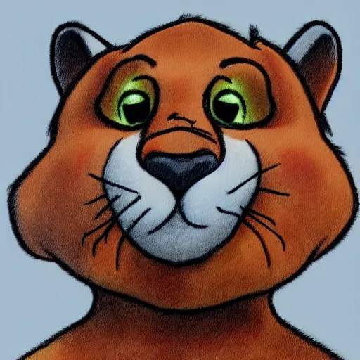 Prompt: an orange mountain lion in the style of Winnie the Pooh, character design, cartoon