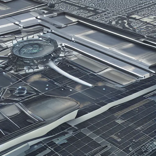 Prompt: sci-fi brutalism airport from above view motherboard structure on the coronation of napoleon painting and digital billboard in the middle, unreal engine 5, keyshot, octane, artstation trending, ultra high detail, ultra realistic, cinematic, 8k, 16k, in style of zaha hadid, in style of nanospace Michael Menzelincev, in style of Lee SOUDER, colors in style of the Blade Runner 2049, in plastic, dark, tilt shift,