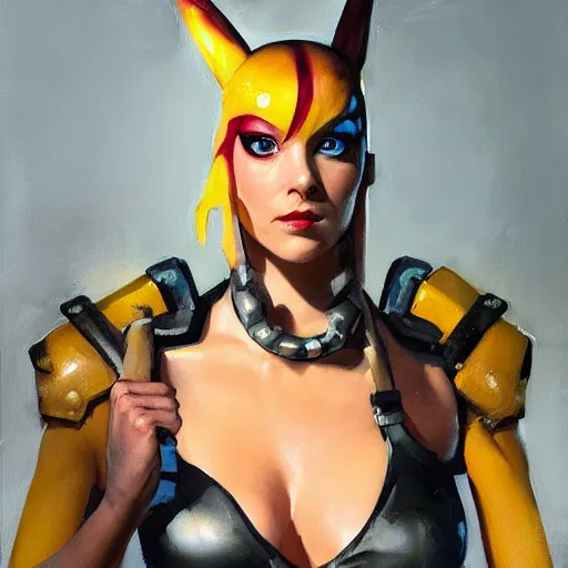 Image similar to greg manchess portrait painting of partially armored leeloo from the 5 th element as overwatch character, medium shot, asymmetrical, profile picture, organic painting, sunny day, matte painting, bold shapes, hard edges, street art, trending on artstation, by huang guangjian, gil elvgren, ruan jia, randy vargas, greg rutkowski