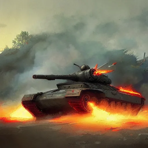 Prompt: Russian tanks are charging fire by Greg Rutkowski