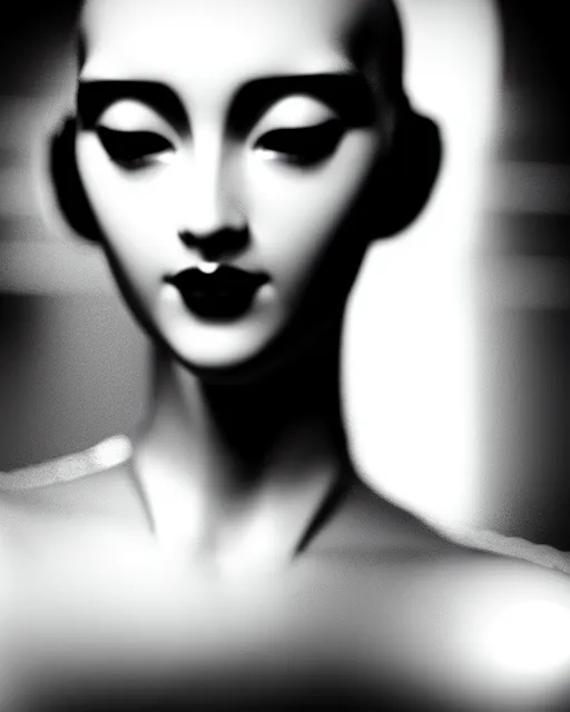 Image similar to black and white dreamy young beautiful female artificial intelligence, metropolis, cinematic, rim light, bokeh, photo - realistic, elegant, high detail, 8 k, masterpiece, photo taken in 1 9 3 0