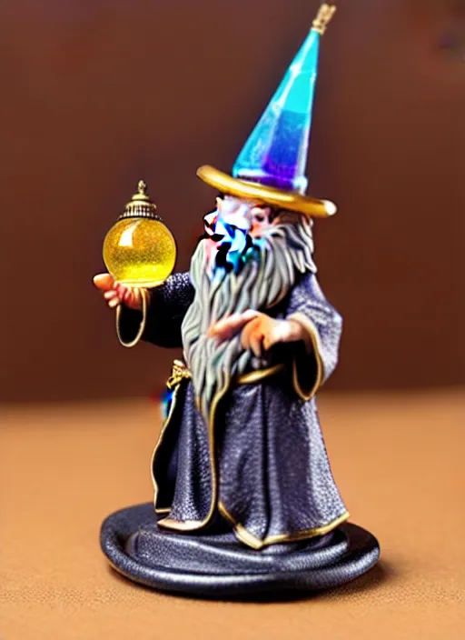 Prompt: 8 0 mm resin detailed miniature of pig wizard with wizards hat and robe holding a crystal ball in his hands, product introduction photos, 4 k, full body,
