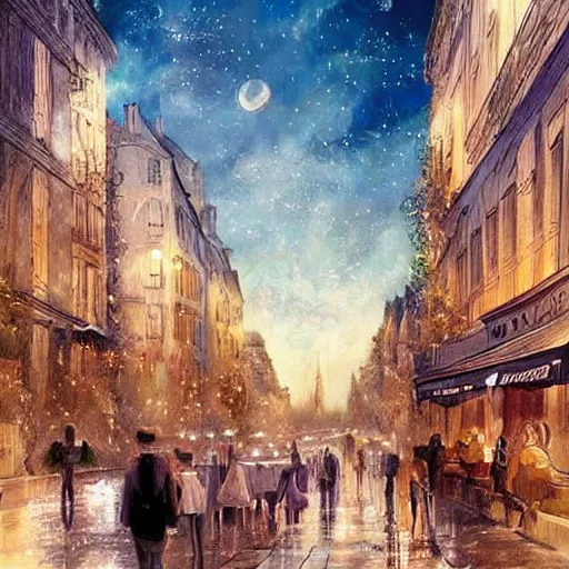 Prompt: midnight in Paris concept art beautiful aesthetic magical vibe