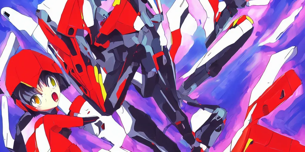 Image similar to the anime neon genesis evangelion , digital art, art station, tredning on art station, anime, colorful art