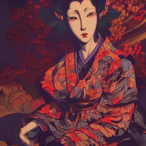 Image similar to james jean style, utagawa kunisada style, vfx art, unreal engine render, claymation style, colourful, volumetric light, digital painting, digital illustration, dramatic light,