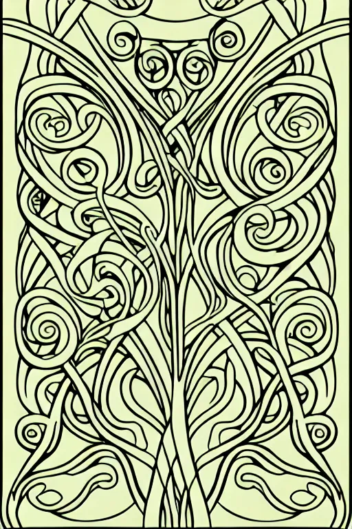 Image similar to vector images, art nouveau edge border designs, smooth lines, strong outline, coloring book outline, vines