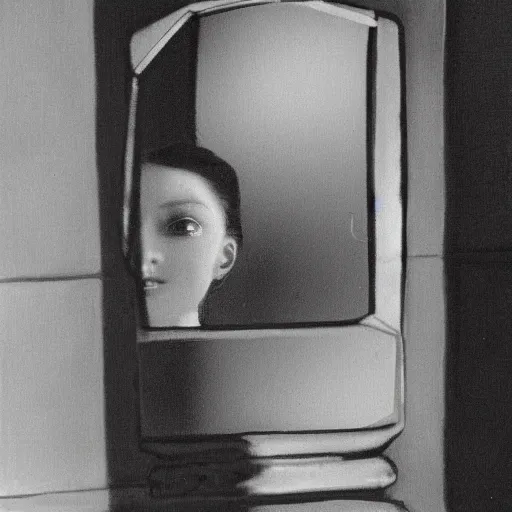 Image similar to Reflection of a girl in a broken mirror by Fritz Lang