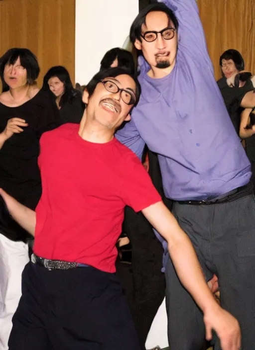 Image similar to a photo of filthy frank dancing next to goji