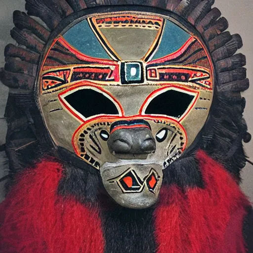 Prompt: Aztec warrior with jaguar mask