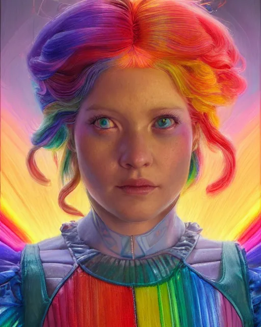 Image similar to rainbow brite portrait | highly detailed | very intricate | symmetrical | whimsical and magical | soft cinematic lighting | award - winning | closeup portrait | doll | painted by donato giancola and mandy jurgens and ross tran | pastel color palette | featured on artstation