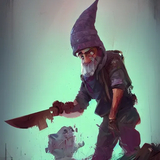 Prompt: deep gnome character portrait, by Ismail Inceoglu, shabby clothes, leather pouch, wielding knife, grinning, dungeons and dragons, digital art, character