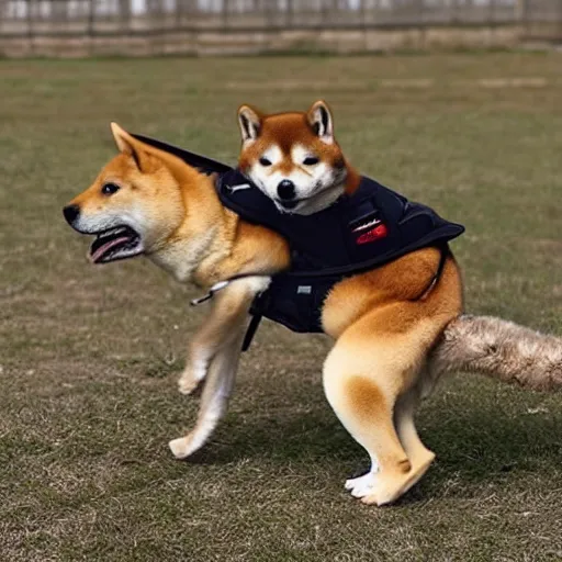 Image similar to shiba inu riding a war tortoise into battle