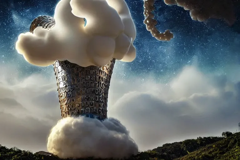 Prompt: favela tuba cloud sculpture, art nouveau environment, sunny, milky way, award winning art, epic dreamlike fantasy landscape, ultra realistic,