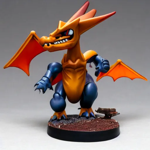 Prompt: charizard as a warhammer tabletop figurine