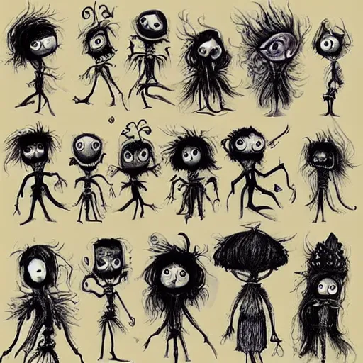 Image similar to Children Concept arts created by Tim Burton, art station