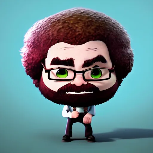 Image similar to an epic chibi comic book style portrait painting of bob ross, character design by mark ryden and pixar and hayao miyazaki, unreal 5, daz, hyperrealistic, octane render, cosplay, dynamic lighting, intricate detail, cinematic