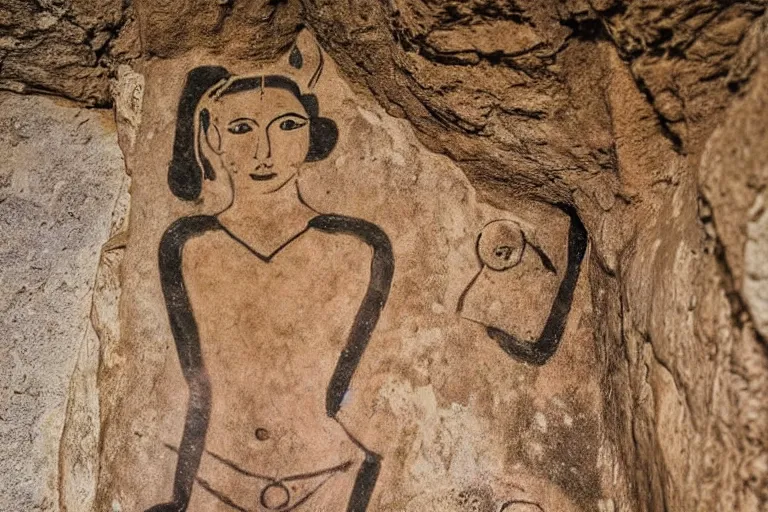 Prompt: archeological photo of the ancient portraits of catgirls, rock art drawings, cave drawings, symmetrical, cinematic, real dlsr photography, sharp focus, 4 k, ultra hd, sense of awe, archeology journal cover