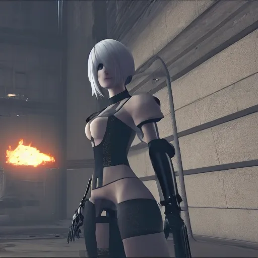 Image similar to 2B nier automata, 4k screenshot of Half life 2 gameplay, 8k hdr showcase