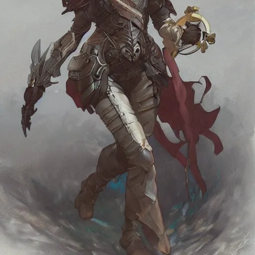 Image similar to a woman dressed in armor, exposed thighs, art by krenz cushart and artem demura and alphonse mucha and arthur adams, polycount, fantasy art, polycount