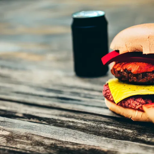 Image similar to close up shot of a paper bag containing an hamburger and a can of cola