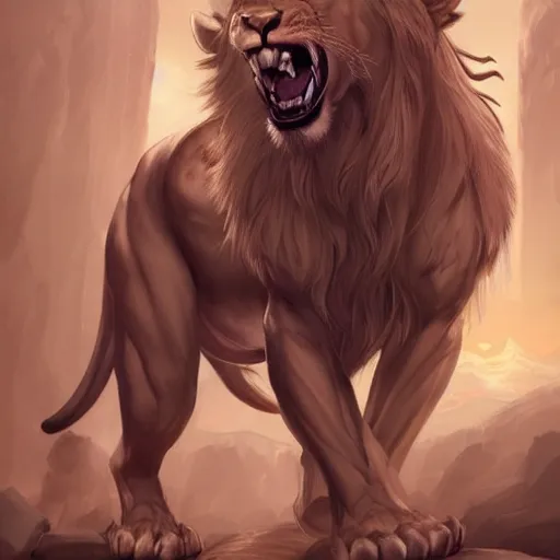 Prompt: Muscular fully clothed gay anthro lion furry Character design by charlie bowater, ross tran, artgerm, and makoto shinkai, detailed, inked, western comic book art, 2021 award winning painting