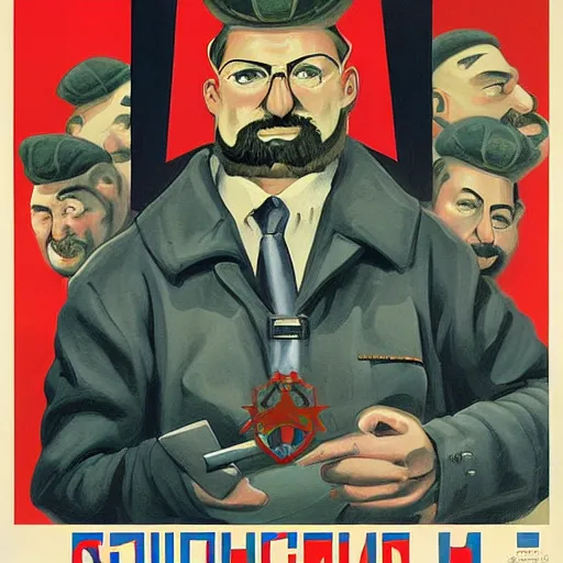 Image similar to a detailed and complex, highly detailed, concept art, soviet propaganda poster depicting a software developer. painting by irakli toidze